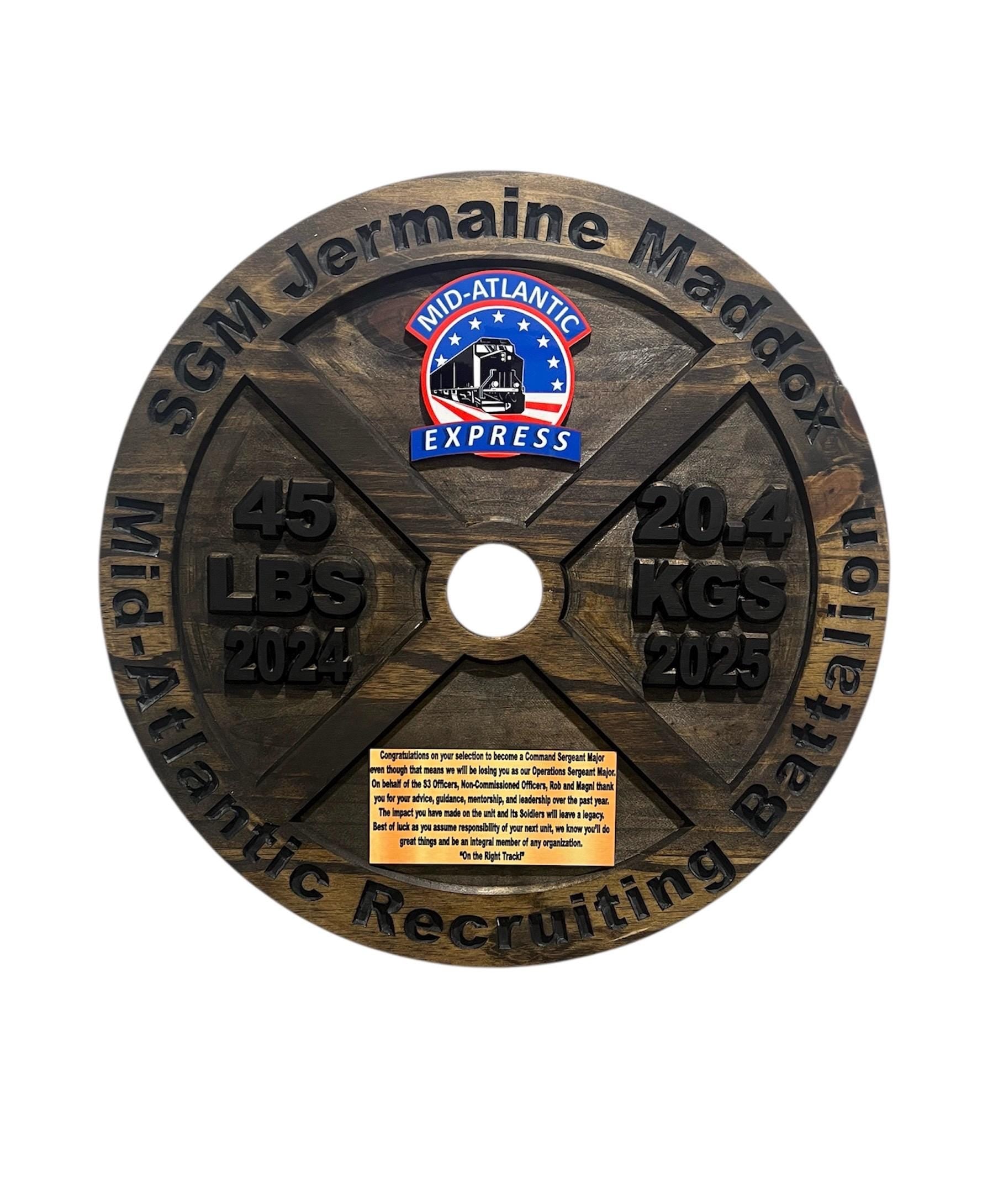 16-19.5 Inch PCS/ETS/Retirement Plaque, 45LB Plate w/ Custom Logo and Engraving