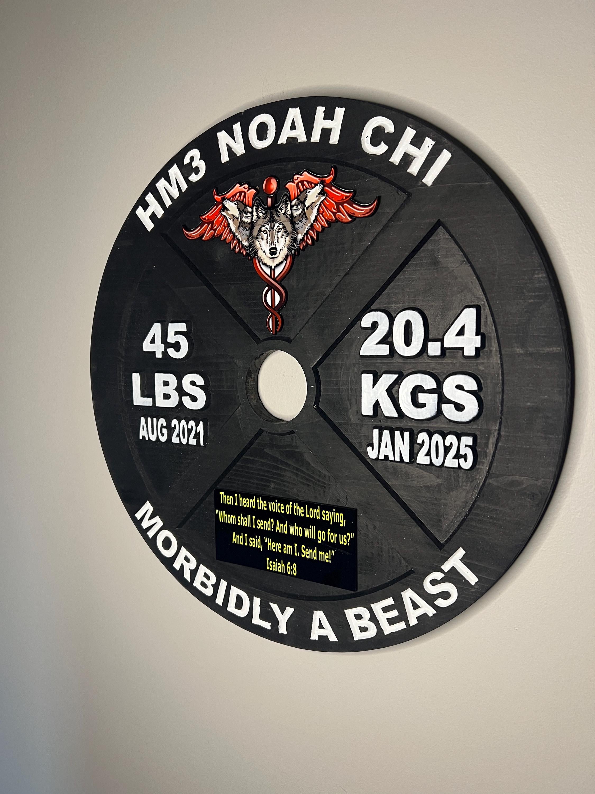 16-19.5 Inch Black PCS/ETS/Retirement Plaque, 45LB Plate