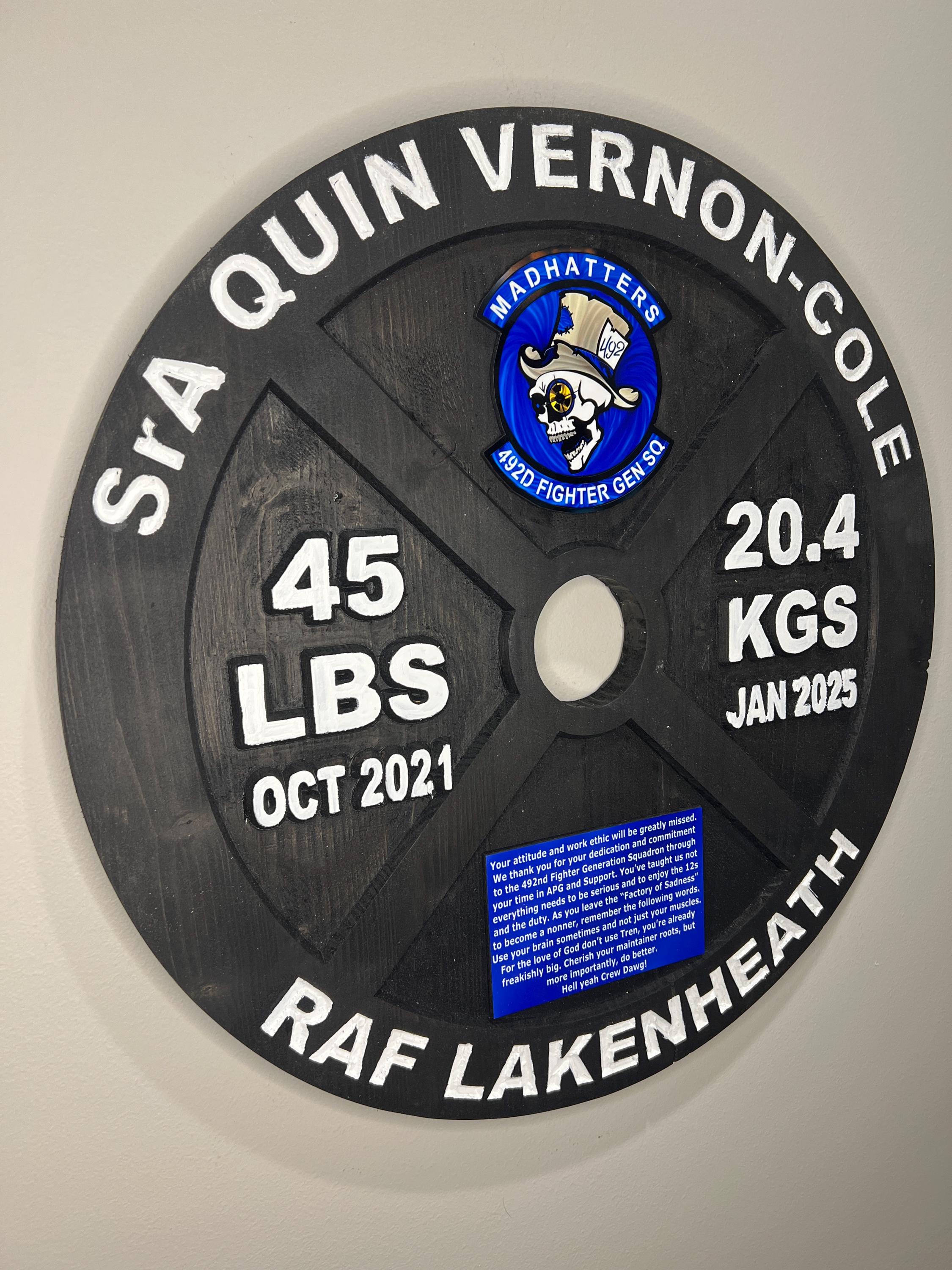 16-19.5 Inch Black PCS/ETS/Retirement Plaque, 45LB Plate