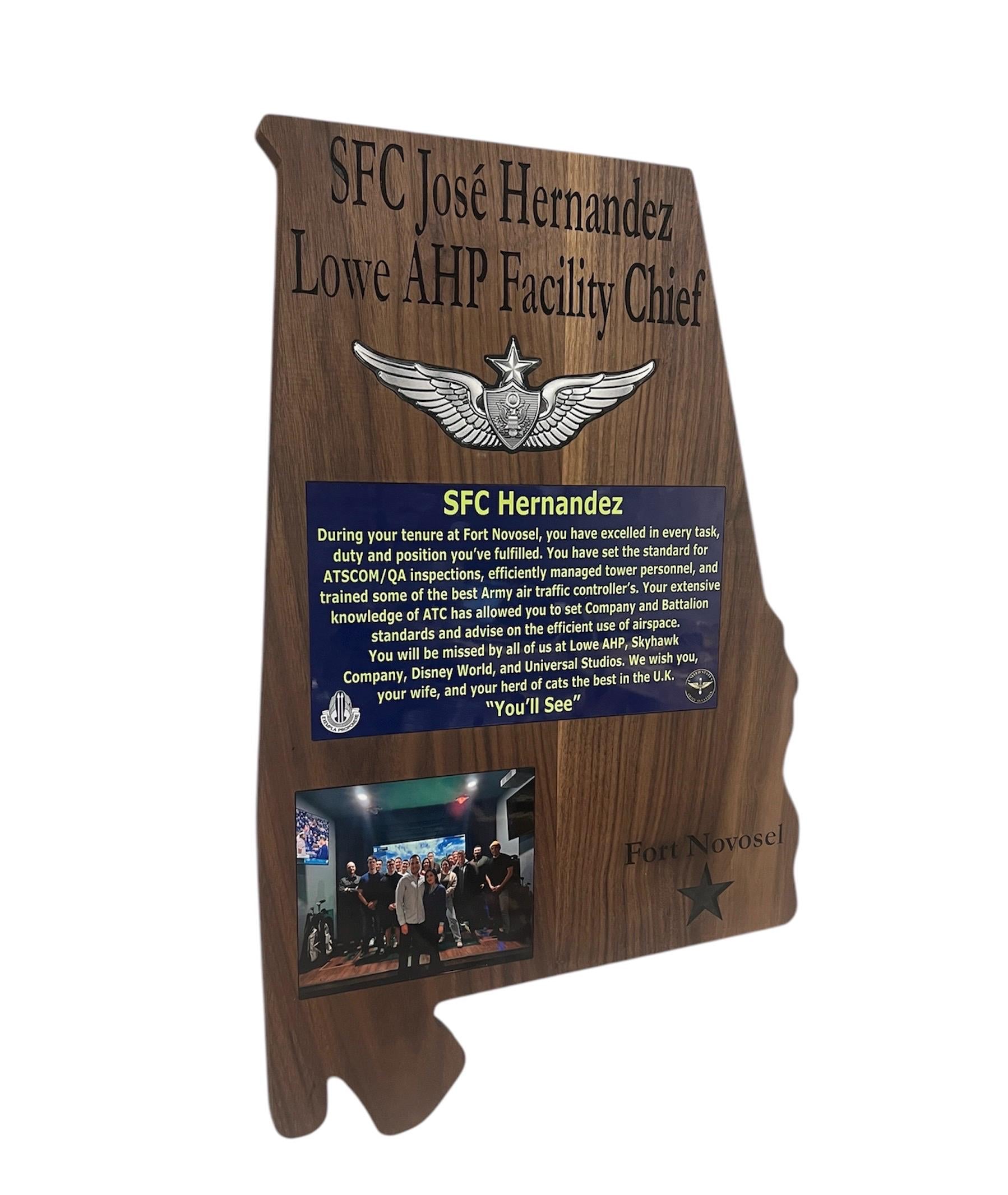 Any State Cutout PCS-ETS-Retirement Plaque-Black Walnut Hardwood-Customizable Design with Logos