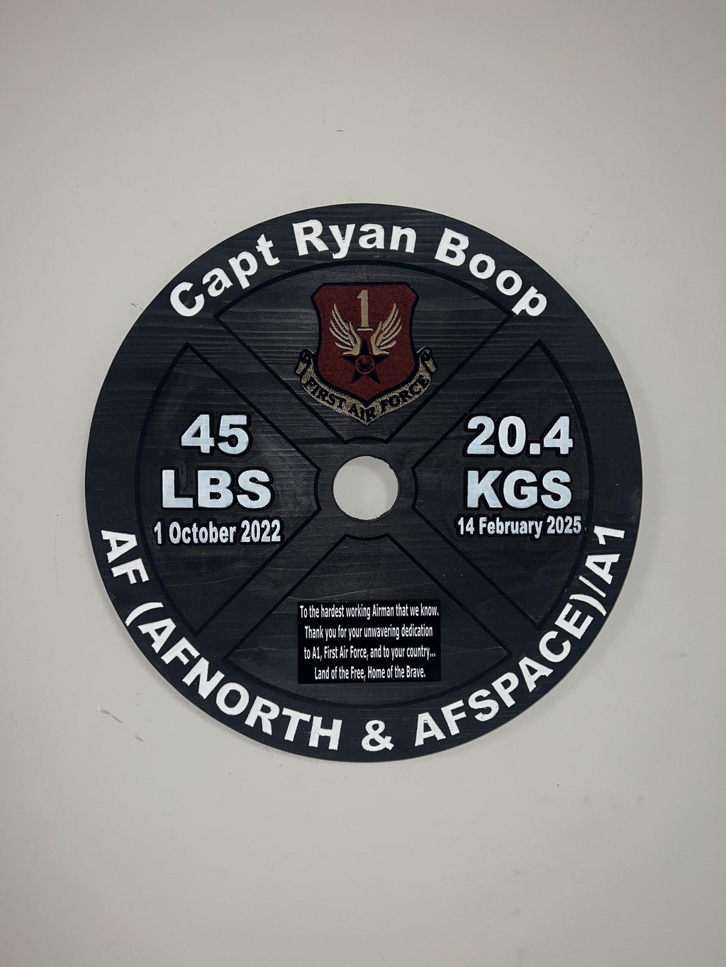 16-19.5 Inch Black PCS/ETS/Retirement Plaque, 45LB Plate