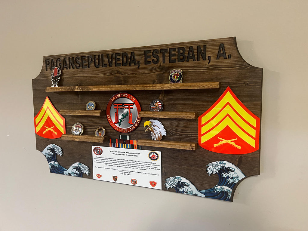 Custom Challenge Coin Display-Any Logo-36 inches Wide for Marines, Army, Air Force-PCS, ETS, Retirement gift/plaque