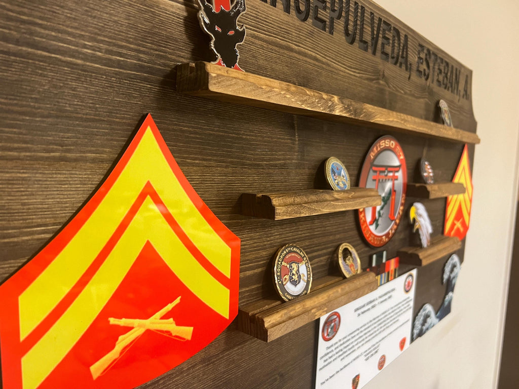 Custom Challenge Coin Display-Any Logo-36 inches Wide for Marines, Army, Air Force-PCS, ETS, Retirement gift/plaque