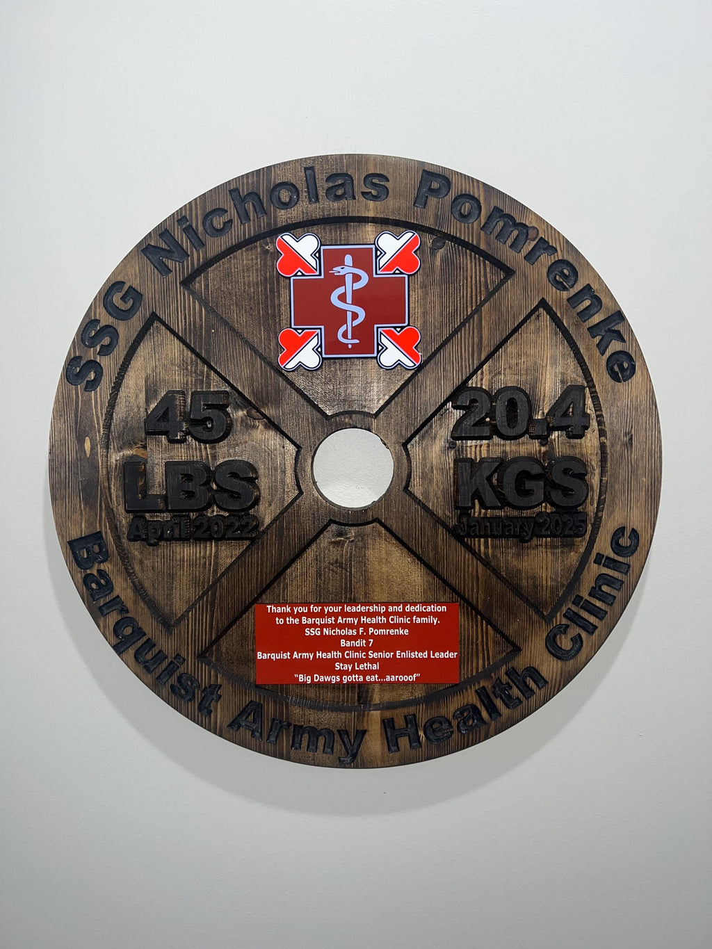 16-19.5 Inch PCS/ETS/Retirement Plaque, 45LB Plate w/ Custom Logo and Engraving