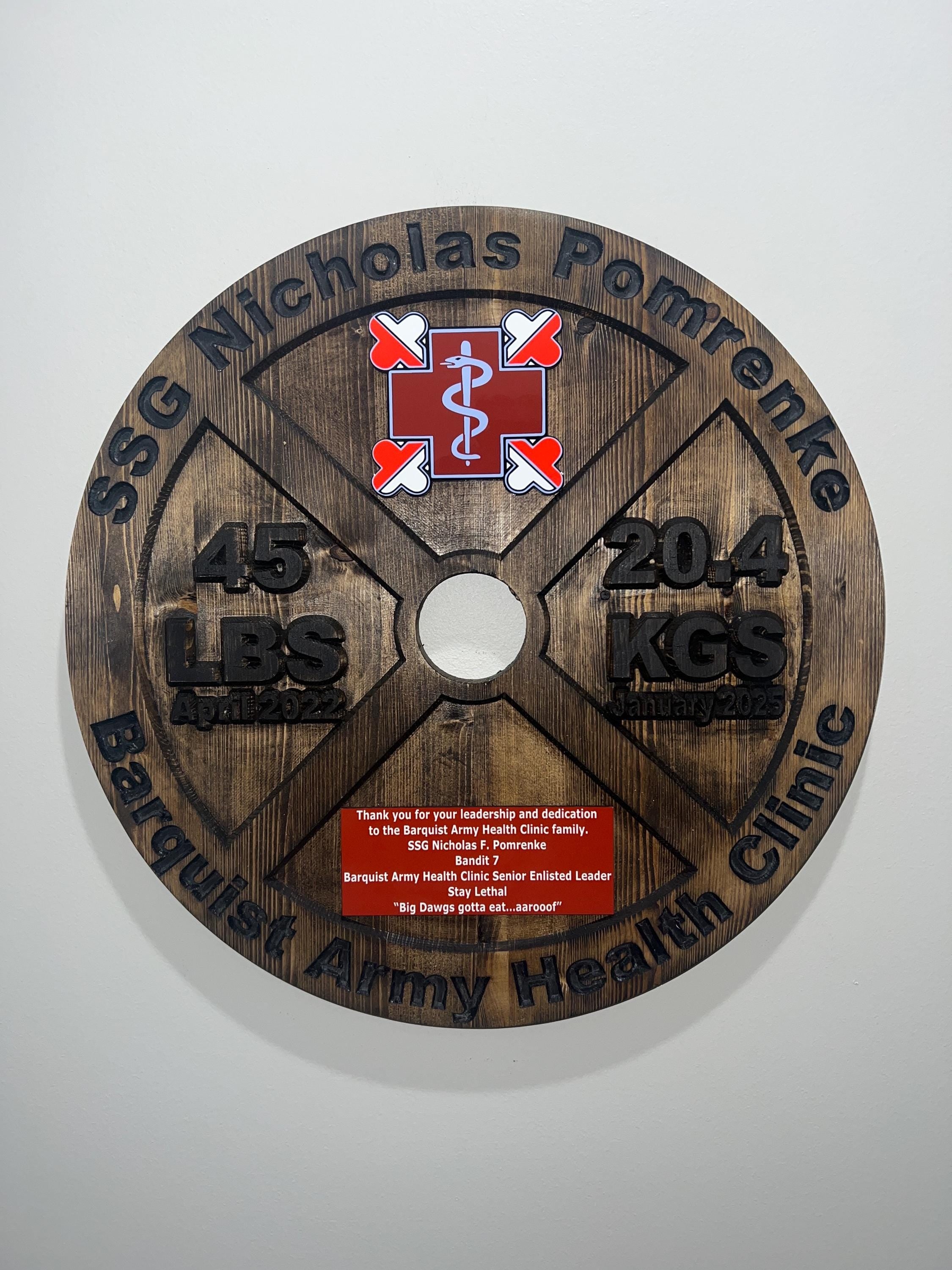 16-19.5 Inch PCS/ETS/Retirement Plaque, 45LB Plate w/ Custom Logo and Engraving