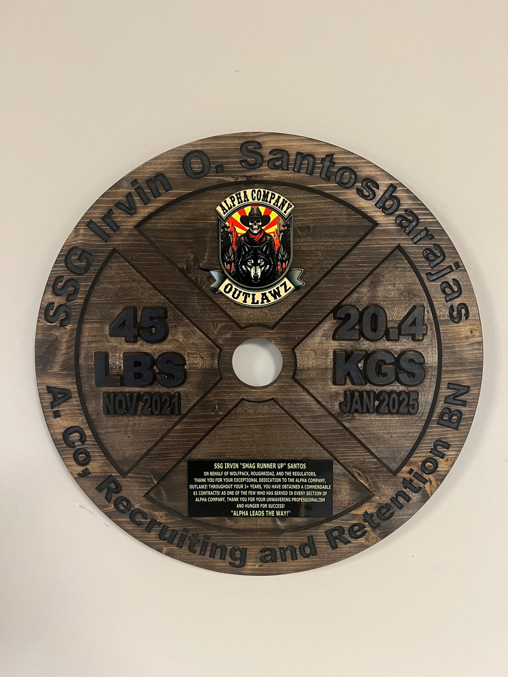 16-19.5 Inch PCS/ETS/Retirement Plaque, 45LB Plate w/ Custom Logo and Engraving