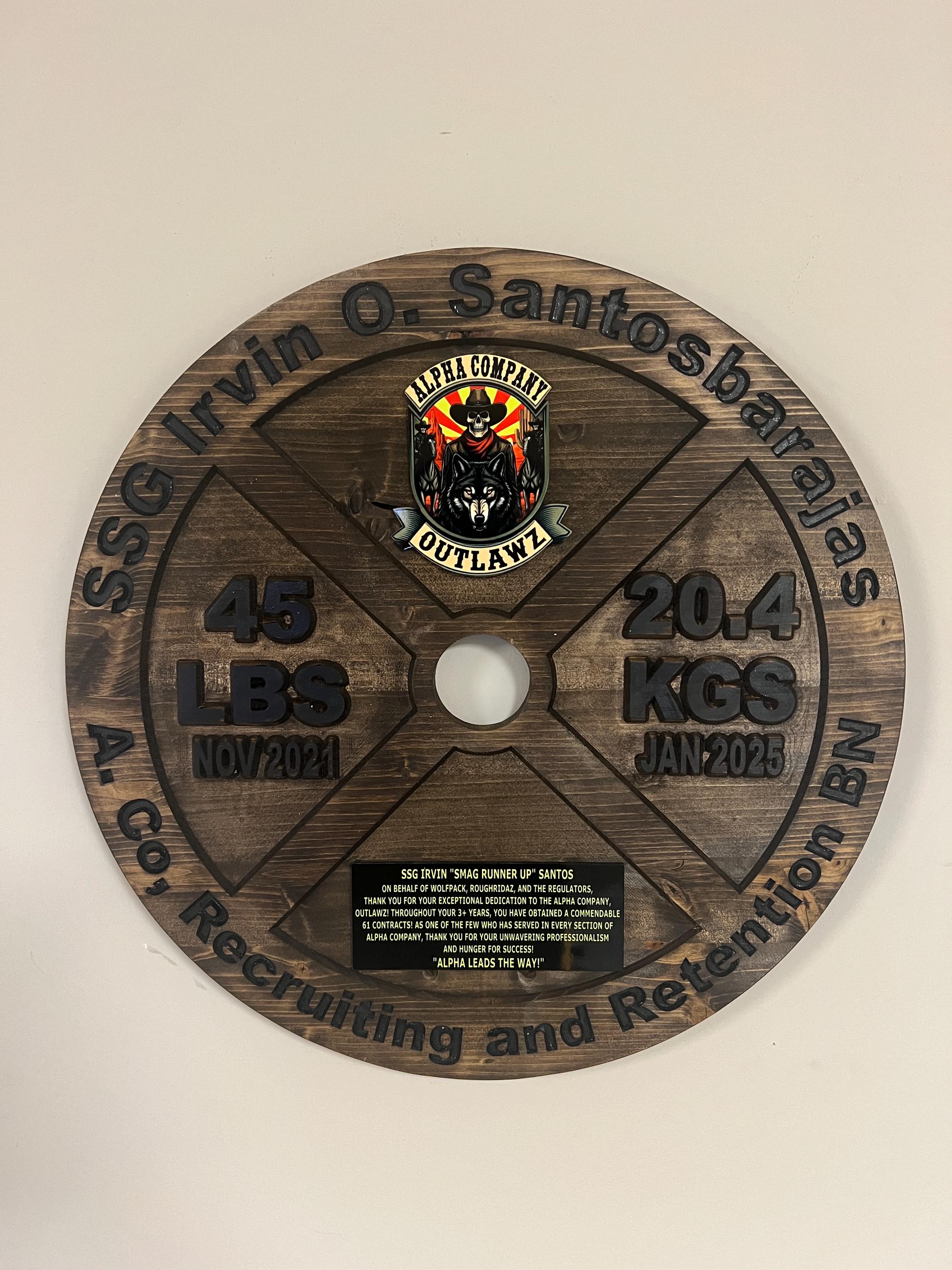 16-19.5 Inch PCS/ETS/Retirement Plaque, 45LB Plate w/ Custom Logo and Engraving