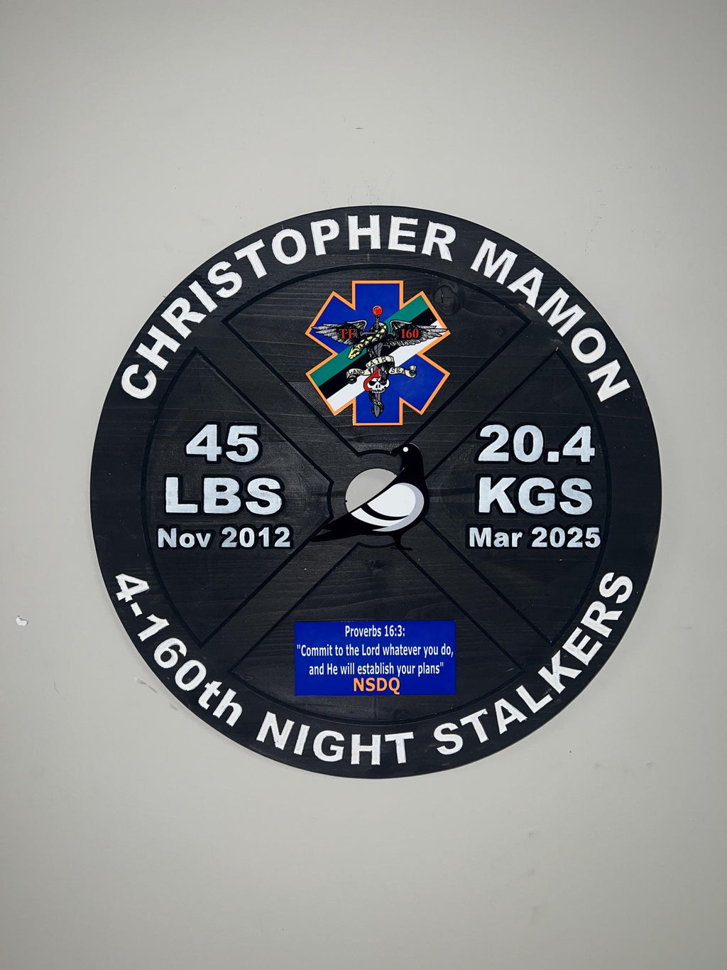 16-19.5 Inch Black PCS/ETS/Retirement Plaque, 45LB Plate