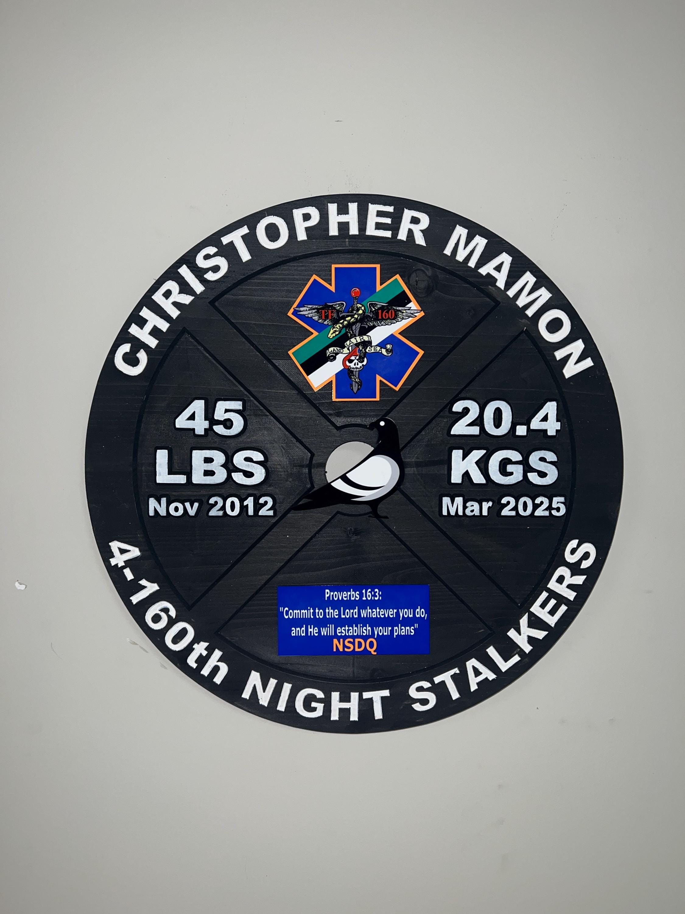 16-19.5 Inch Black PCS/ETS/Retirement Plaque, 45LB Plate
