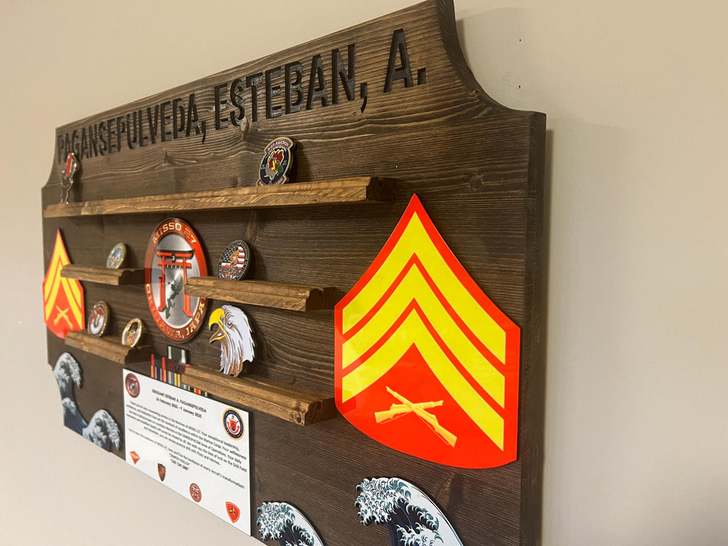 Custom Challenge Coin Display-Any Logo-36 inches Wide for Marines, Army, Air Force-PCS, ETS, Retirement gift/plaque