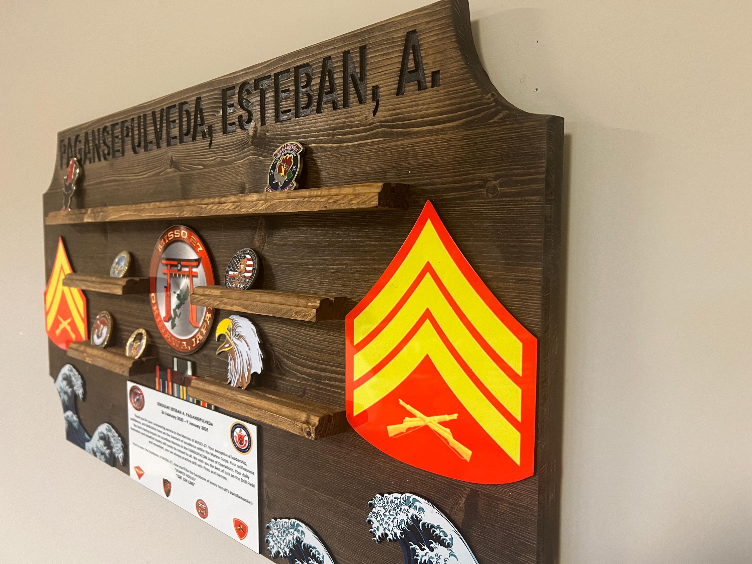 Custom Challenge Coin Display-Any Logo-36 inches Wide for Marines, Army, Air Force-PCS, ETS, Retirement gift/plaque