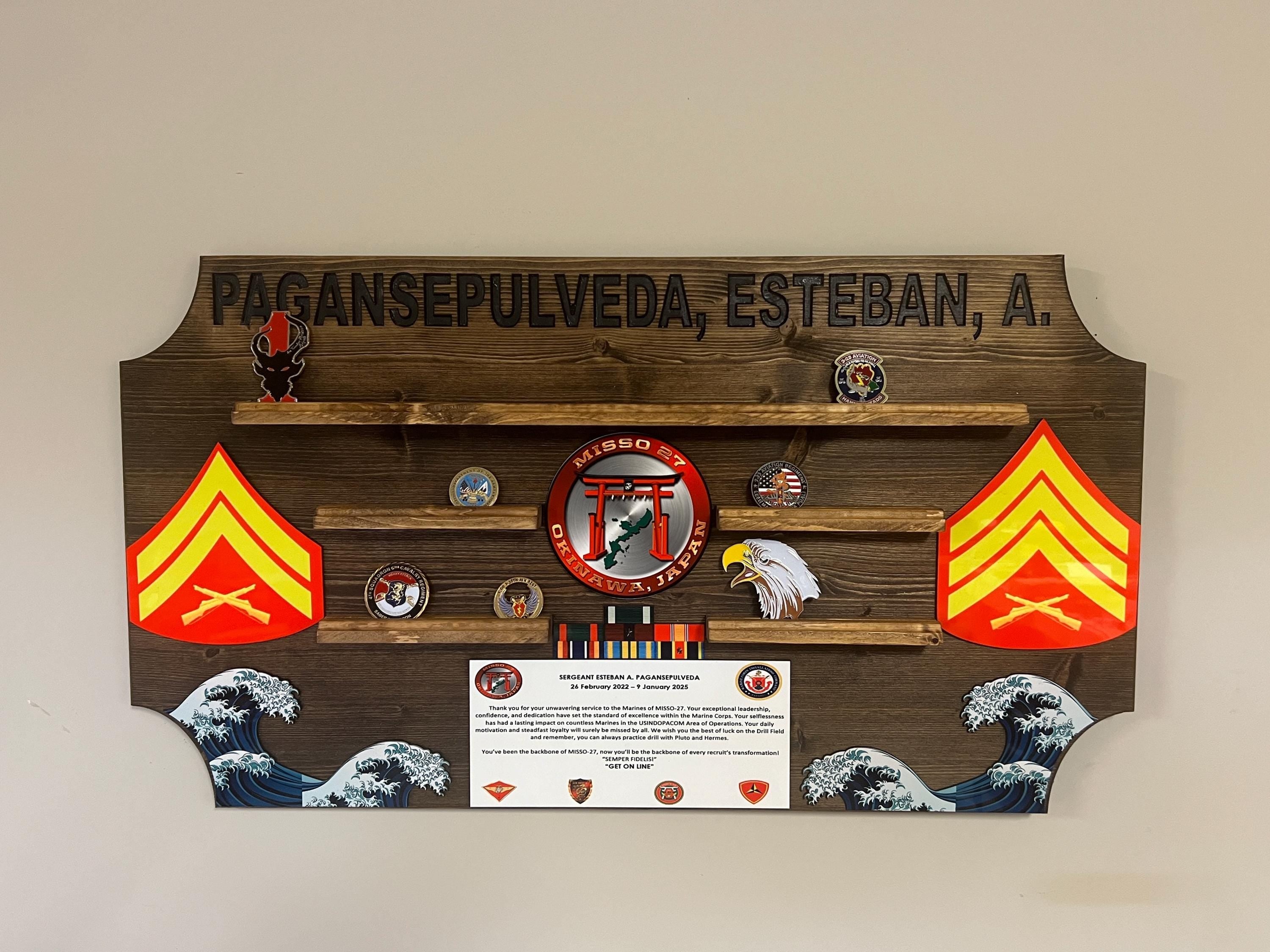Custom Challenge Coin Display-Any Logo-36 inches Wide for Marines, Army, Air Force-PCS, ETS, Retirement gift/plaque