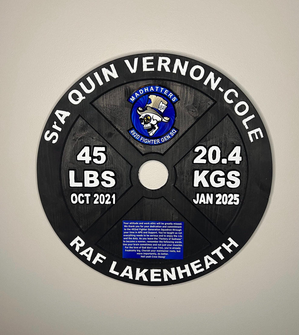 16-19.5 Inch Black PCS/ETS/Retirement Plaque, 45LB Plate
