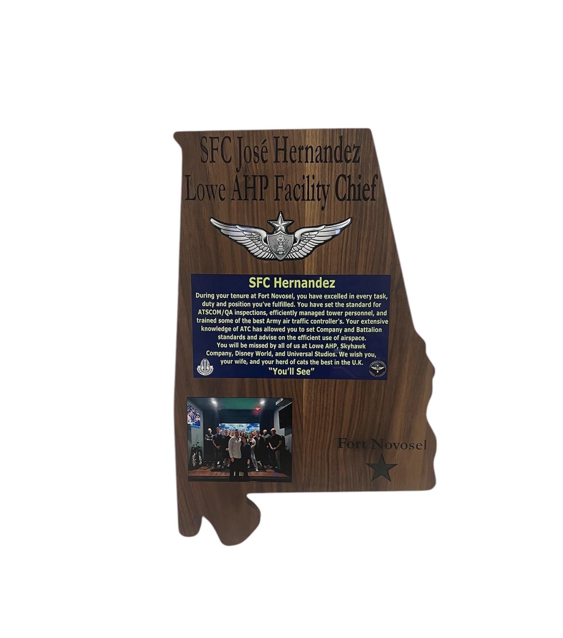 Any State Cutout PCS-ETS-Retirement Plaque-Black Walnut Hardwood-Customizable Design with Logos