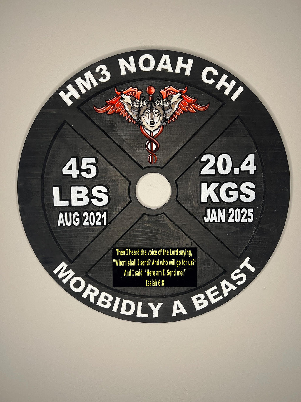 16-19.5 Inch Black PCS/ETS/Retirement Plaque, 45LB Plate